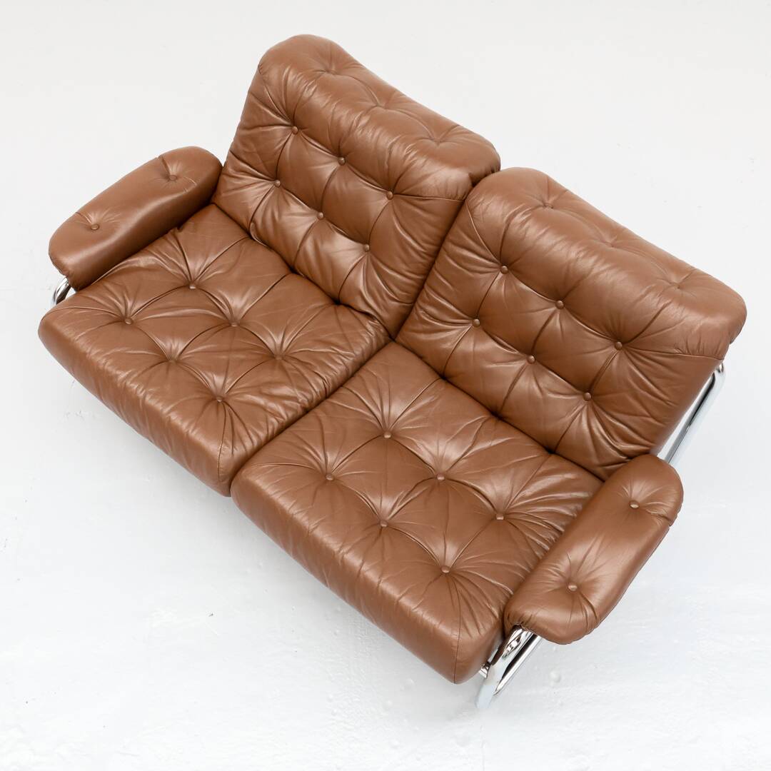 Tufted leather borkum two-seater sofa by johan bertil for ikea 1970s