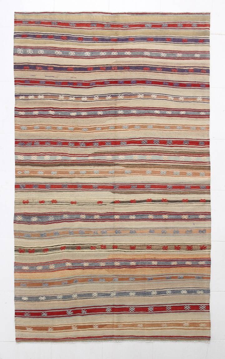 Red & Cream Striped Kilim Rug, 150x260Cm
