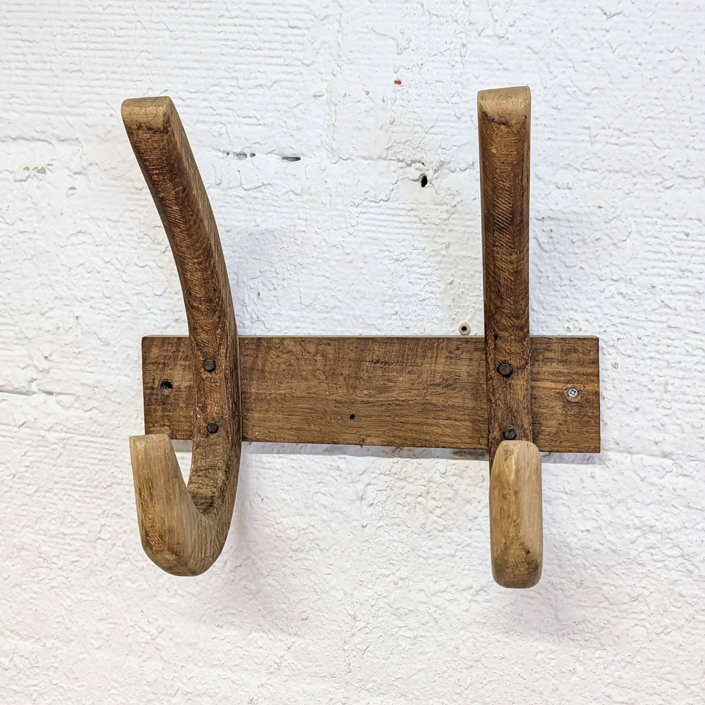 Rustic solid wood double coat hook