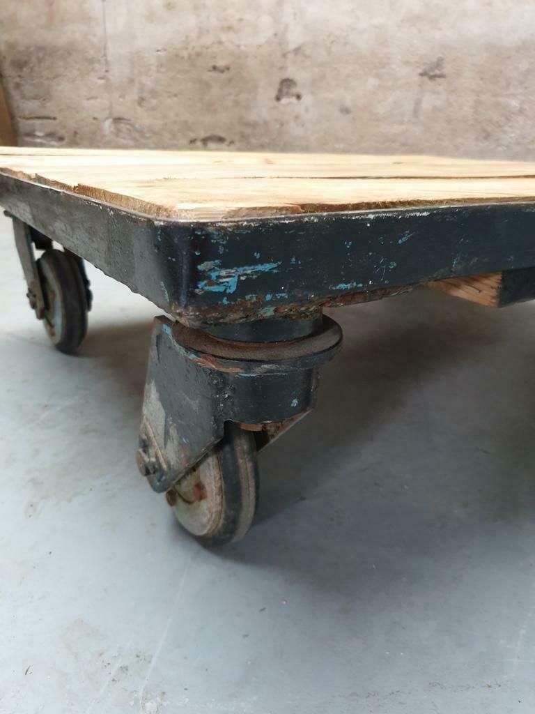Industrial coffee table on wheels