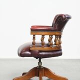 Red Cowhide Leather Chesterfield Office Chair in English Style
