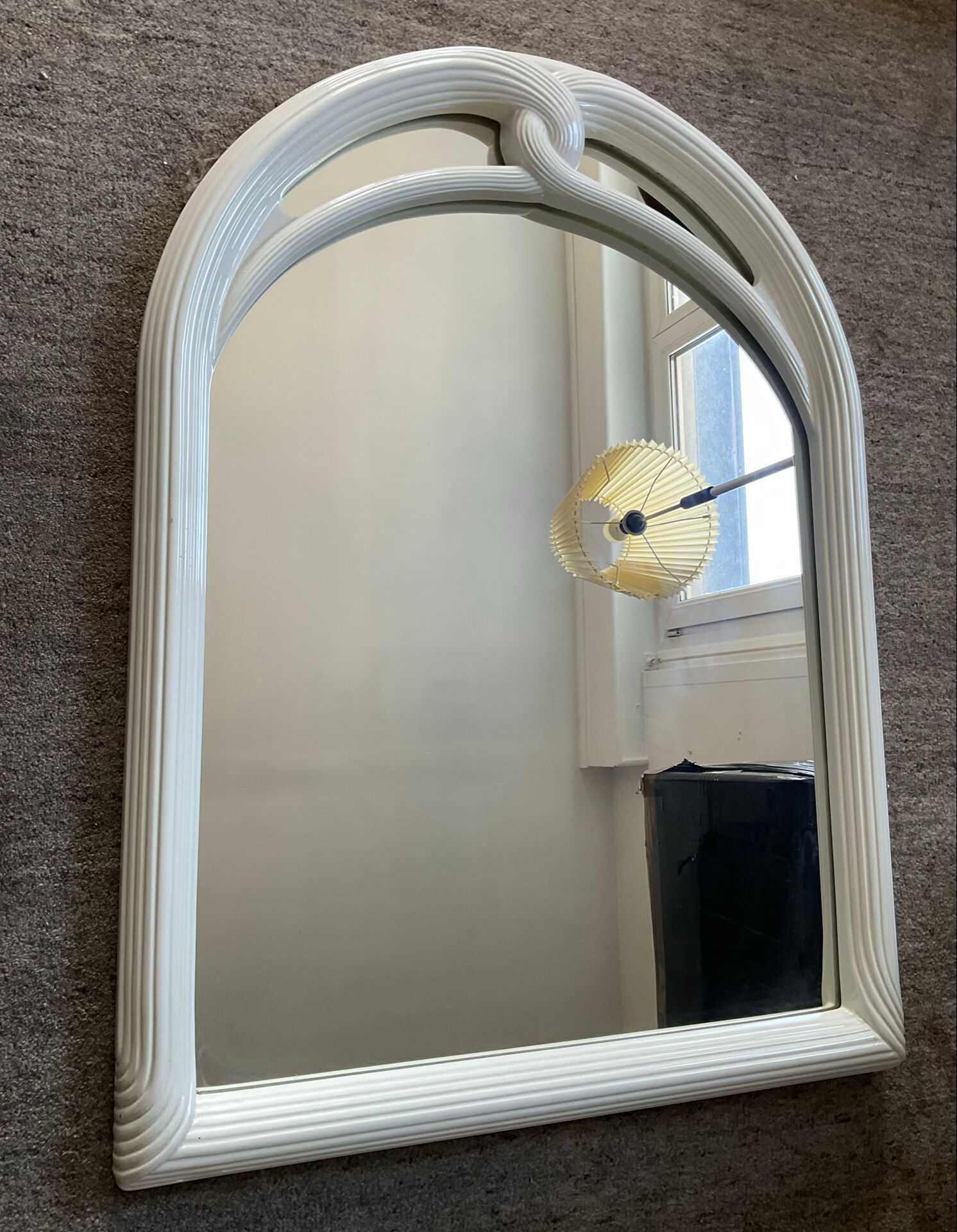 Vintage Art Deco style mirror in stained white wood.