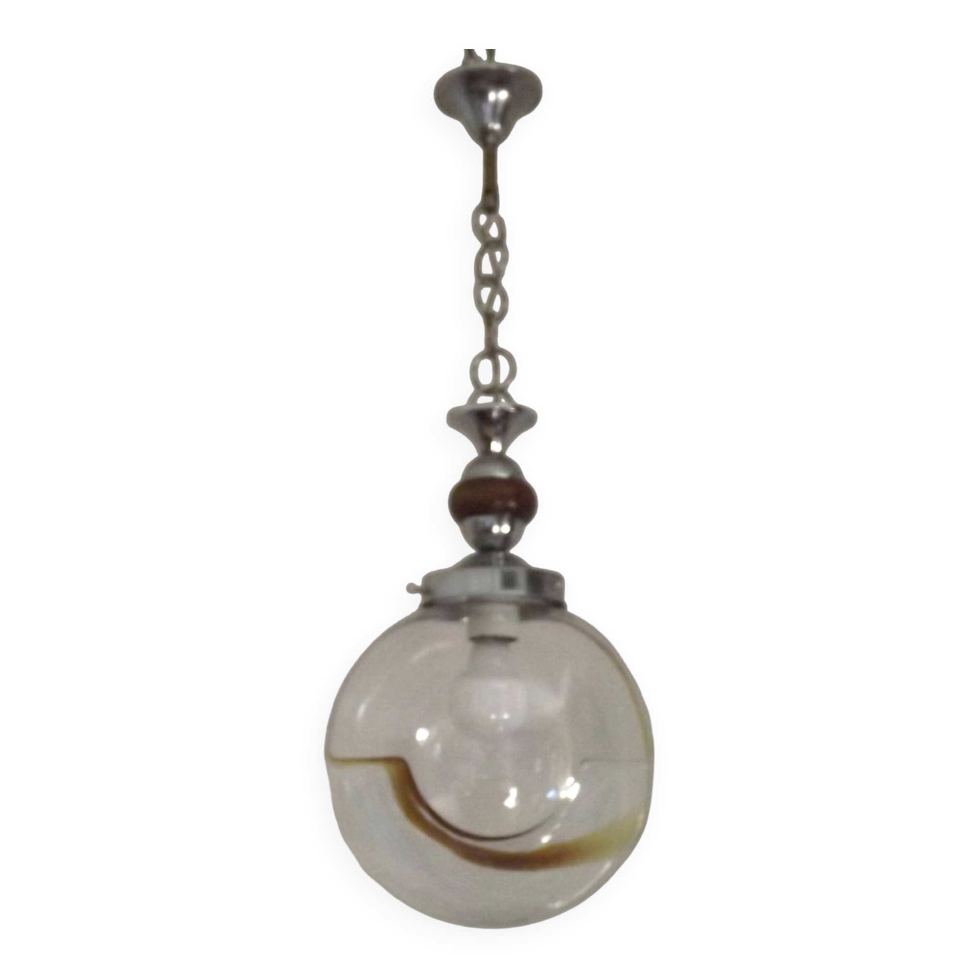 Vintage Murano Glass Globe Pendant Ceiling Light Amber Wave Mazzega Style
