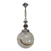Vintage Murano Glass Globe Pendant Ceiling Light Amber Wave Mazzega Style