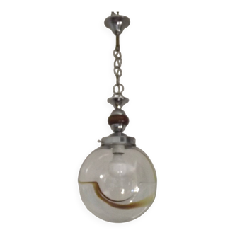 Vintage Murano Glass Globe Pendant Ceiling Light Amber Wave Mazzega Style