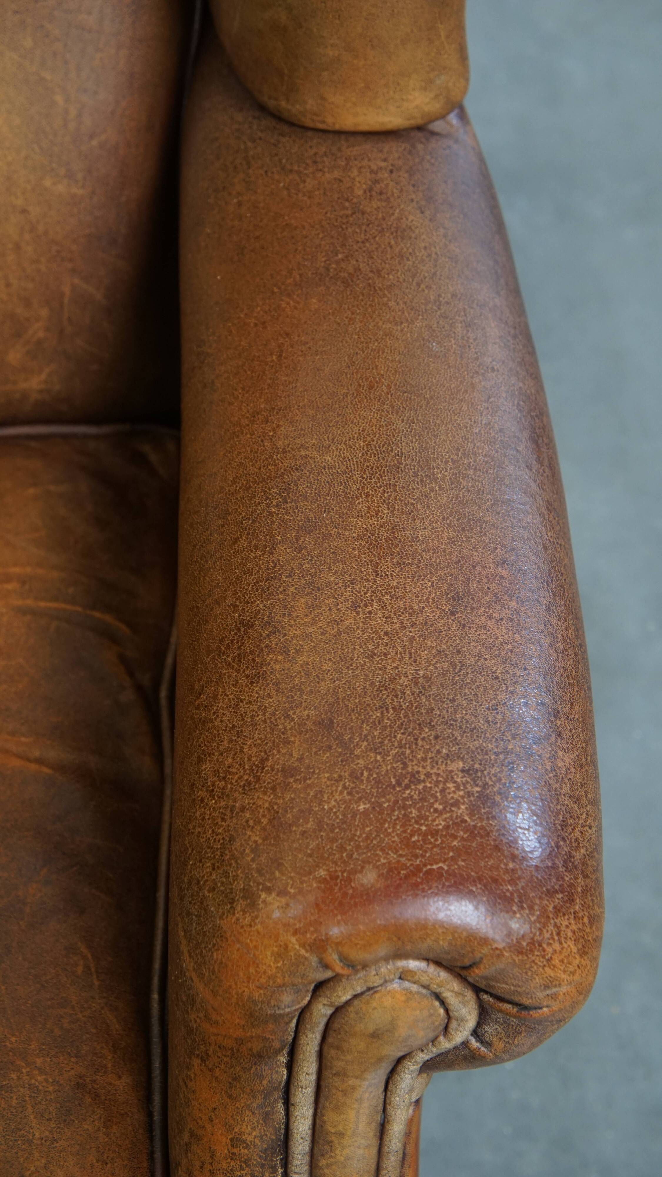 Vintage Sheepskin Leather Wingback Chair