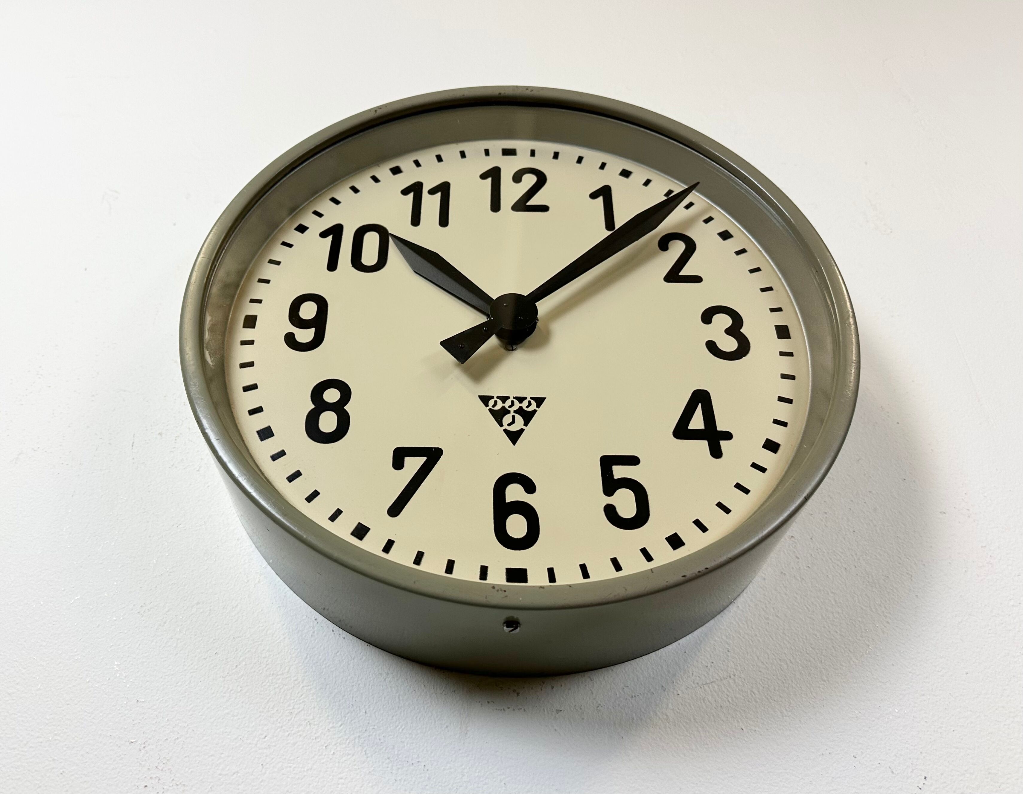 Grey Industrial Factory Wall Clock from Pragotron, 1950s