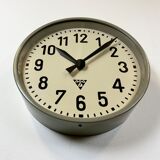 Grey Industrial Factory Wall Clock from Pragotron, 1950s