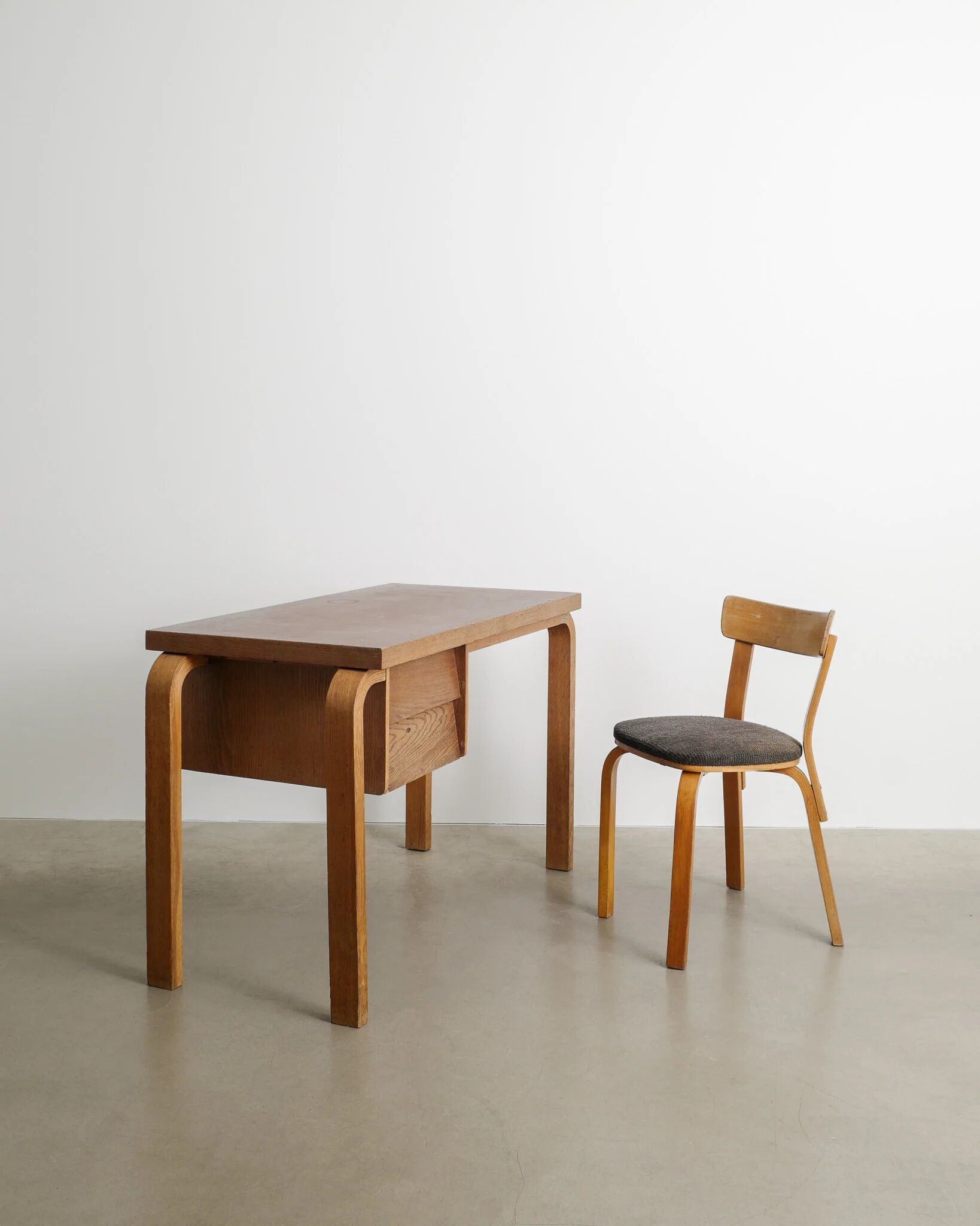 Early Vintage Finnish Mid Century Alvar Aalto Wooden Desk & Chair, 1940s