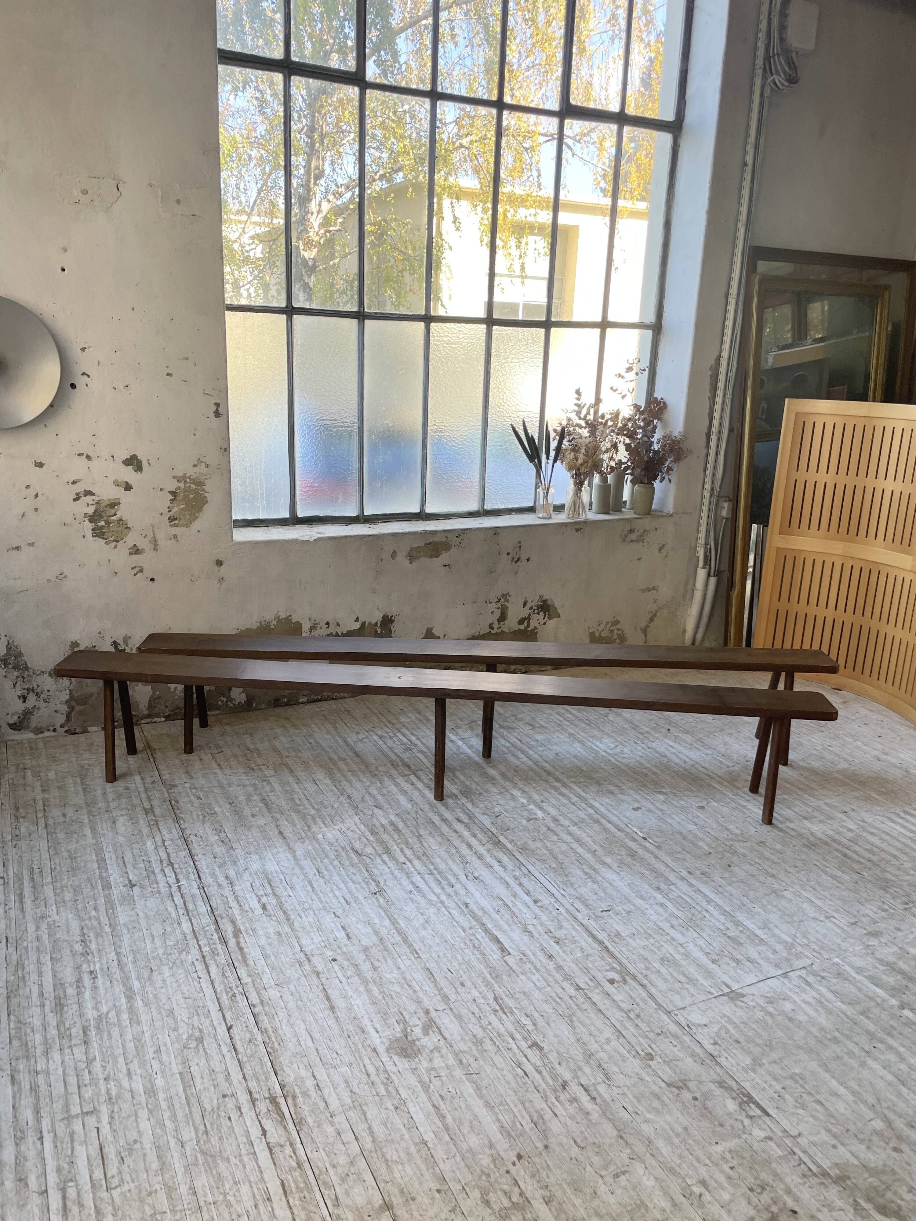 Pair of 3m solid oak farmhouse benches