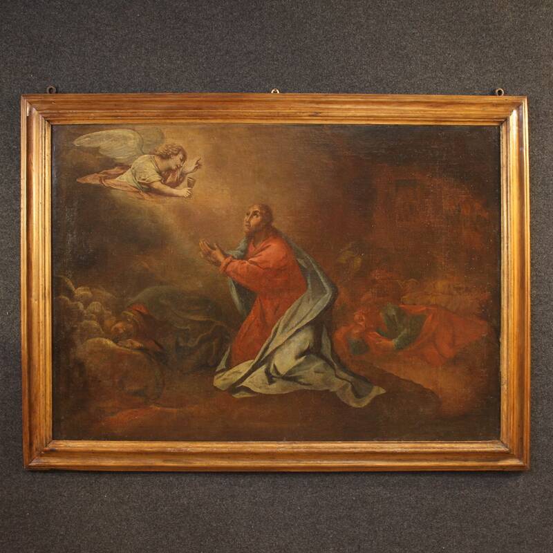 Antique Italian painting Christ in the Garden of Olives from 17th century
