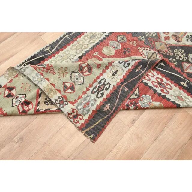 1970s Turkish Oushak Handmade Wool Cotton Red Runner Rug 131x354