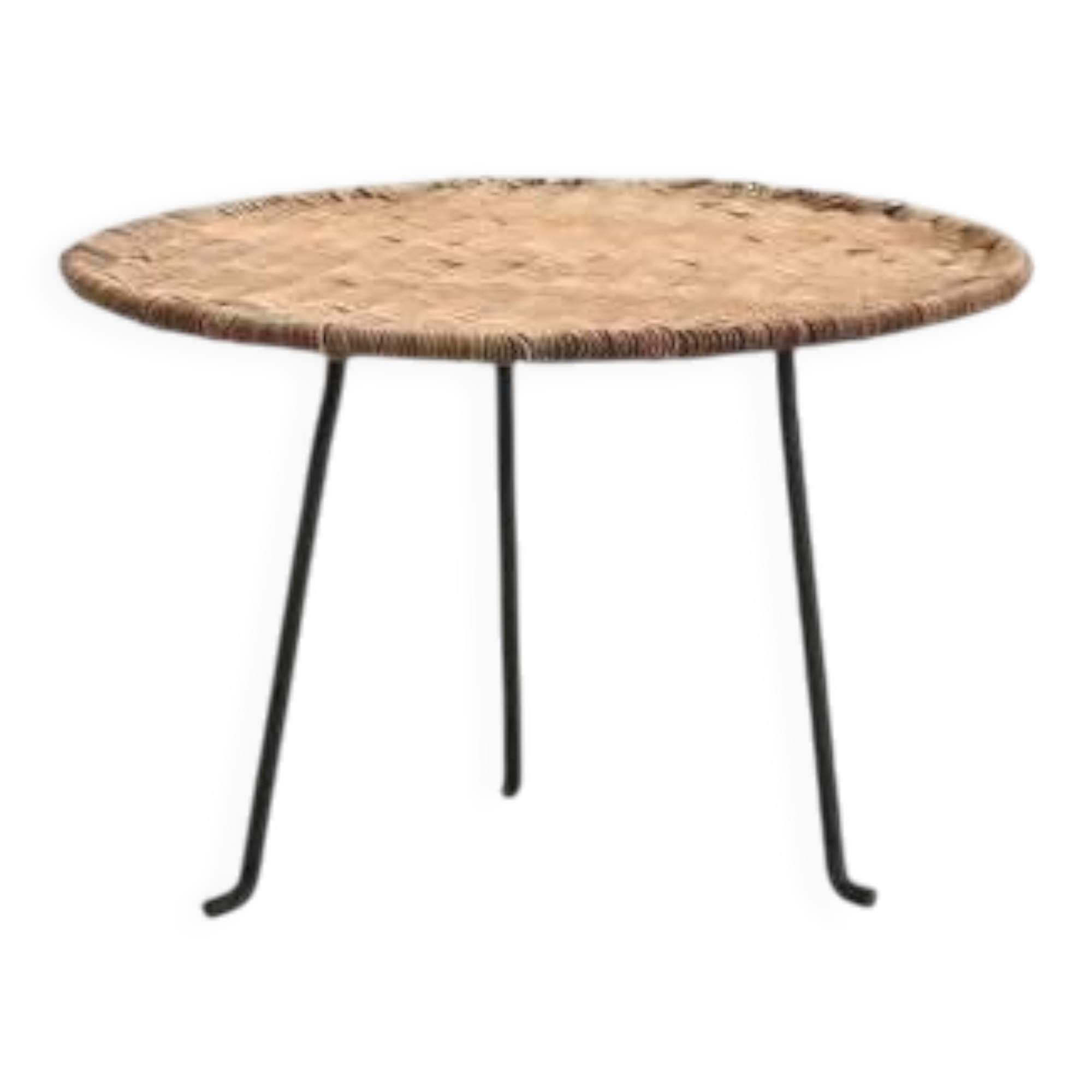 Round rattan side table by Raoul Guys