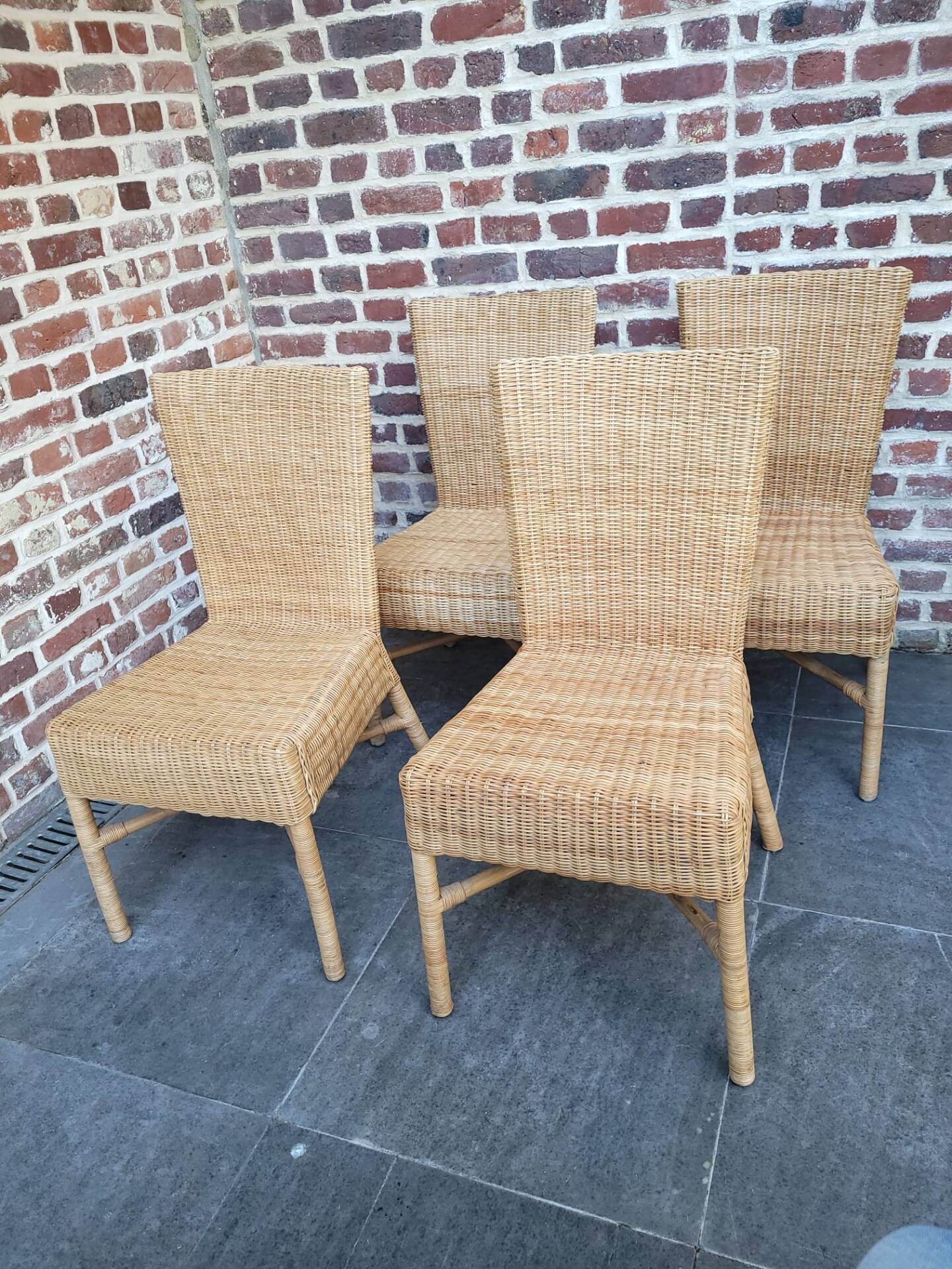 4 dining chairs in natural rattan and woven wicker
