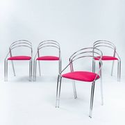 Set of Four Midcentury Italian Dining Chairs in Chrome and Pink Velvet