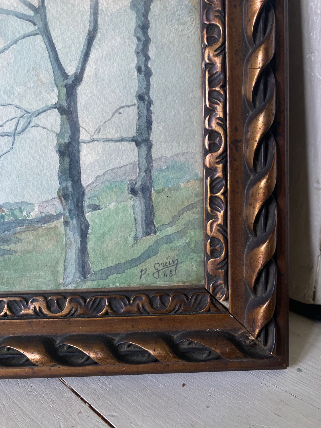 Watercolor signed 1943 Fay-Lès-Nemours French landscape