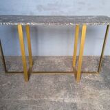 Designer console in gold metal and marble ep 1970