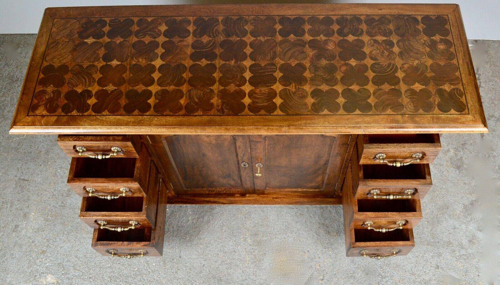 Rustic walnut sideboard with inlaid parquetry, vintage quality.