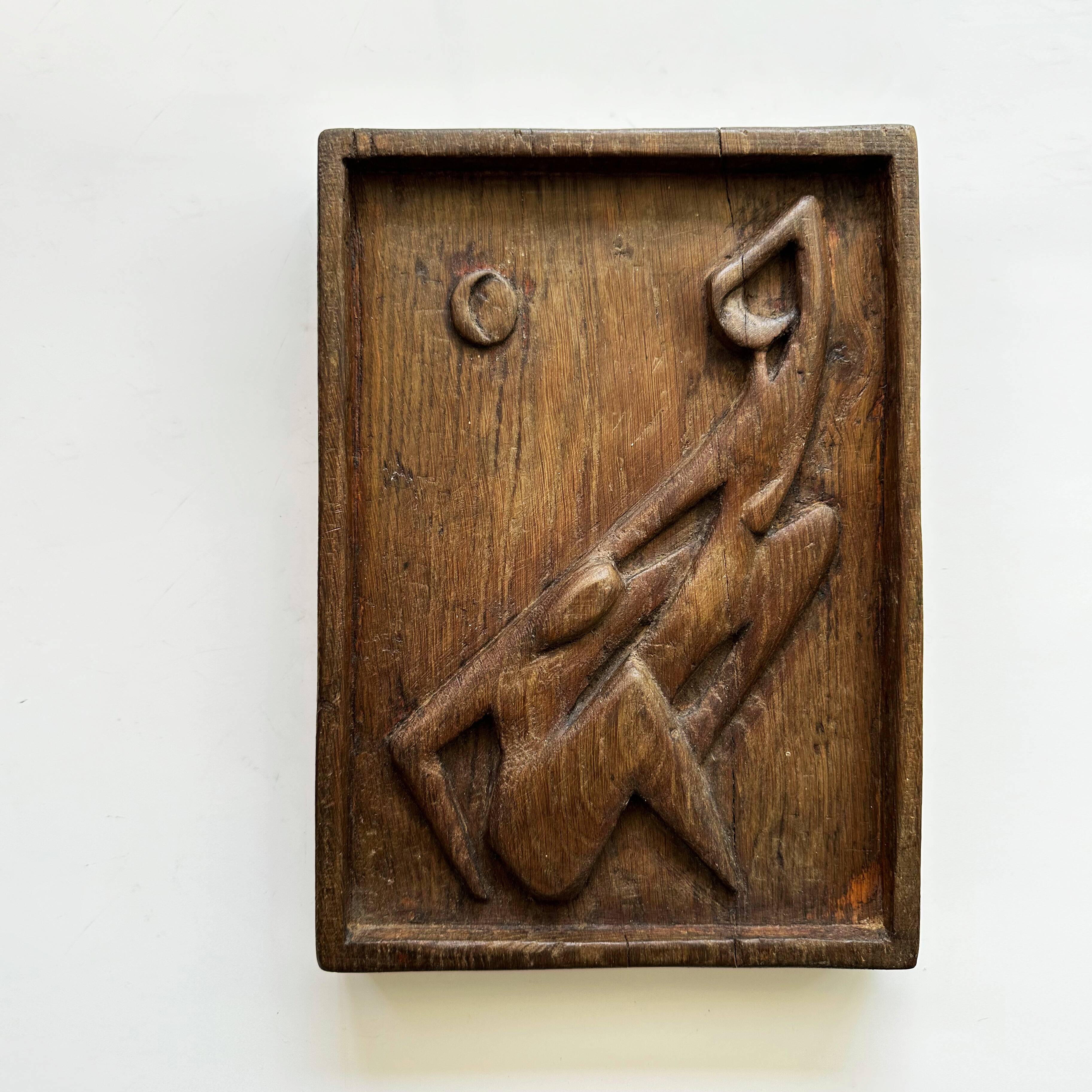 Carved wall plaque in solid oak, Czechoslovakia 1950