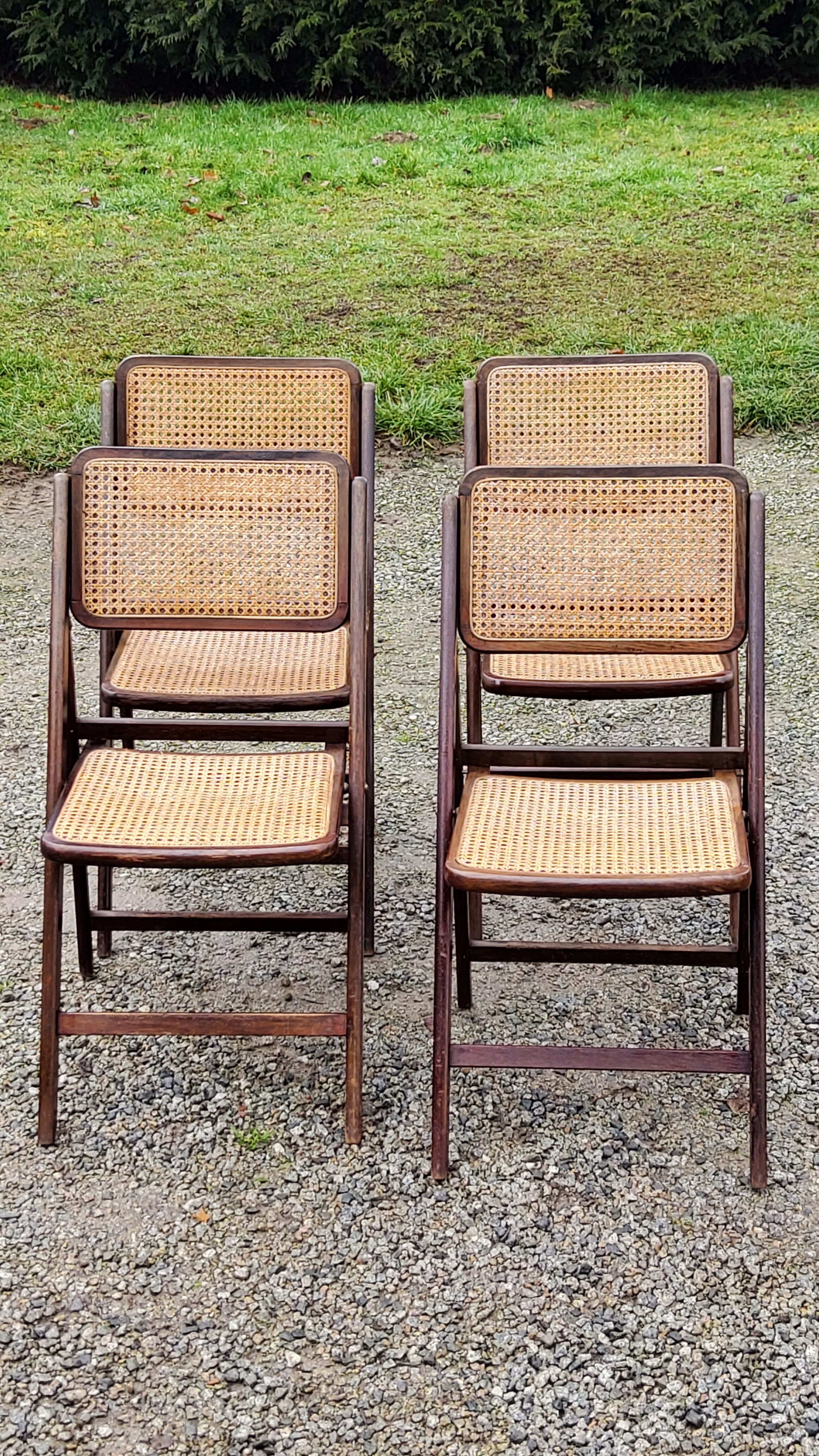 Set of 4 folding chairs wood and canning of the 70s