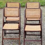 Set of 4 folding chairs wood and canning of the 70s