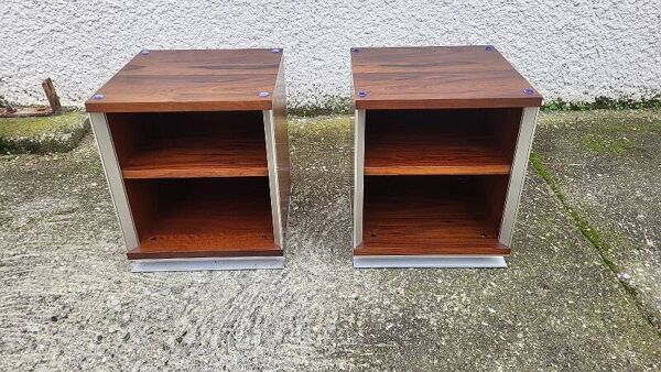 Paire de chevets vintage aluminium et bois