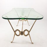 Table basse italienne avec verre gravé et base en laiton, années 1960