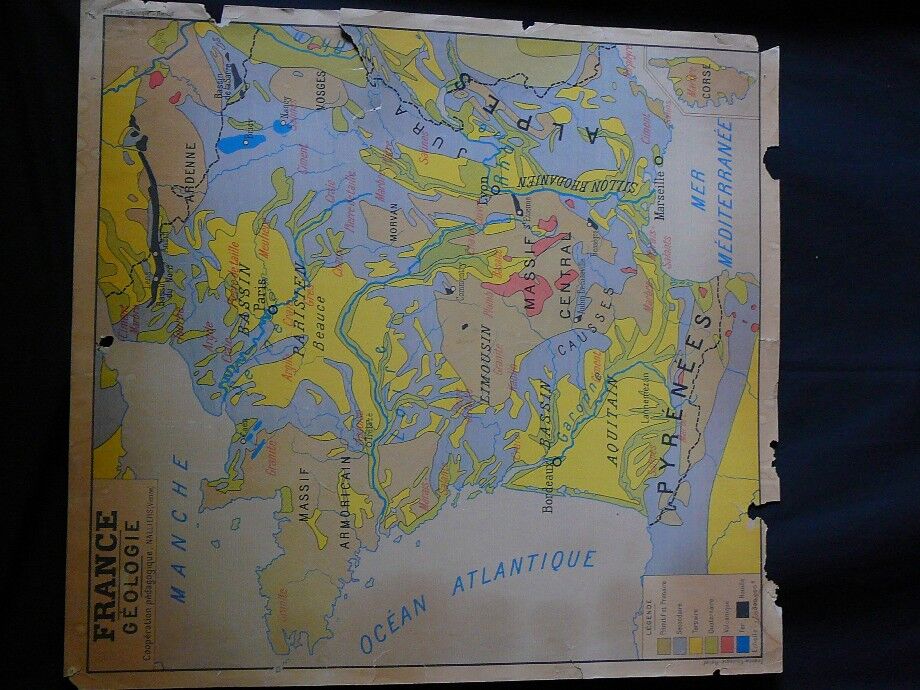 Map old mural Nalliers Vienna France geology and relief