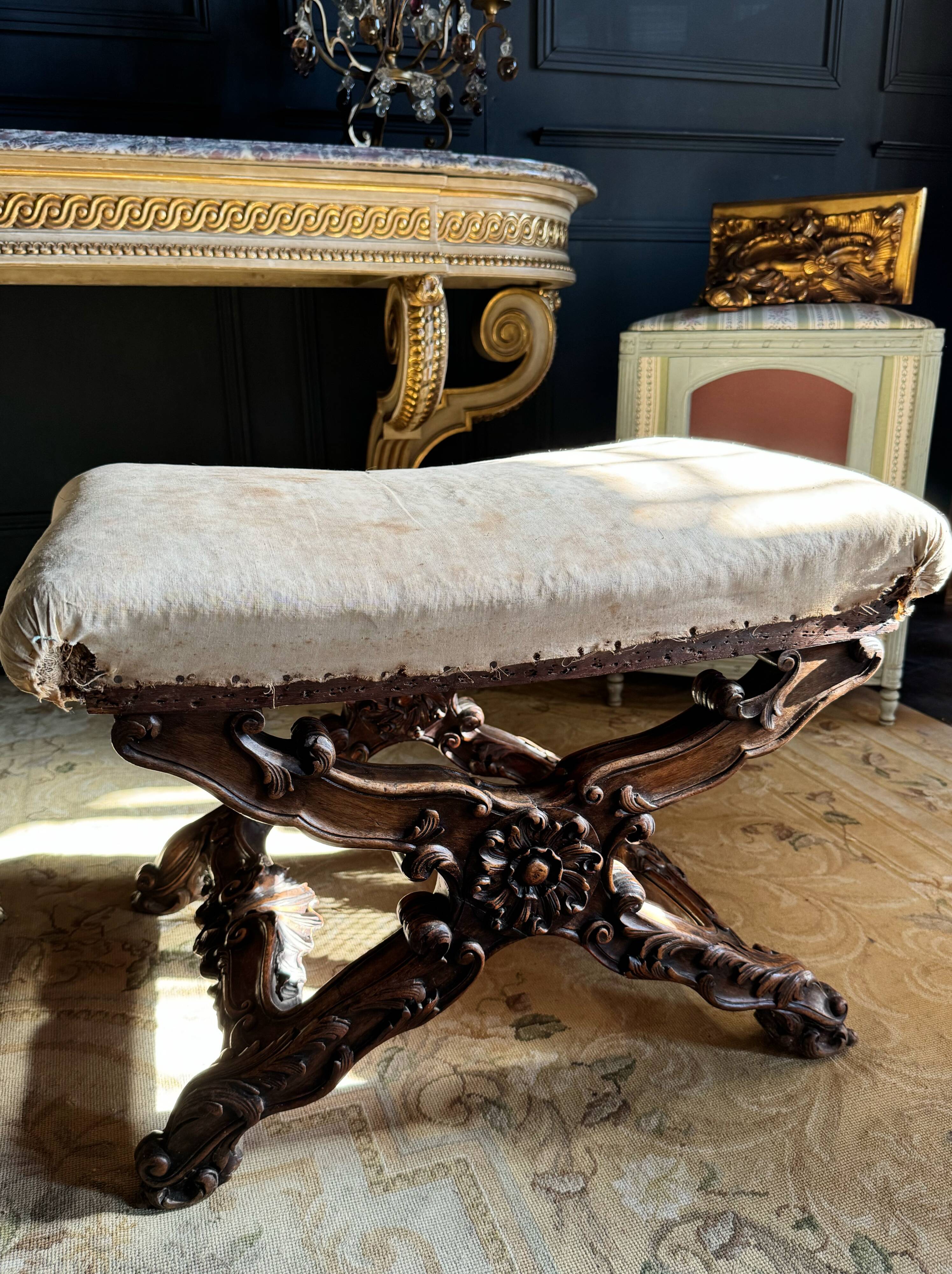 Pair of late 19th century Louis XV style carved wood curules