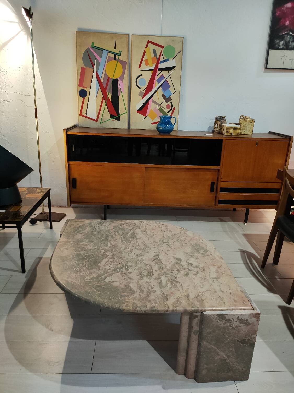 Marble coffee table, old pink water drop shape