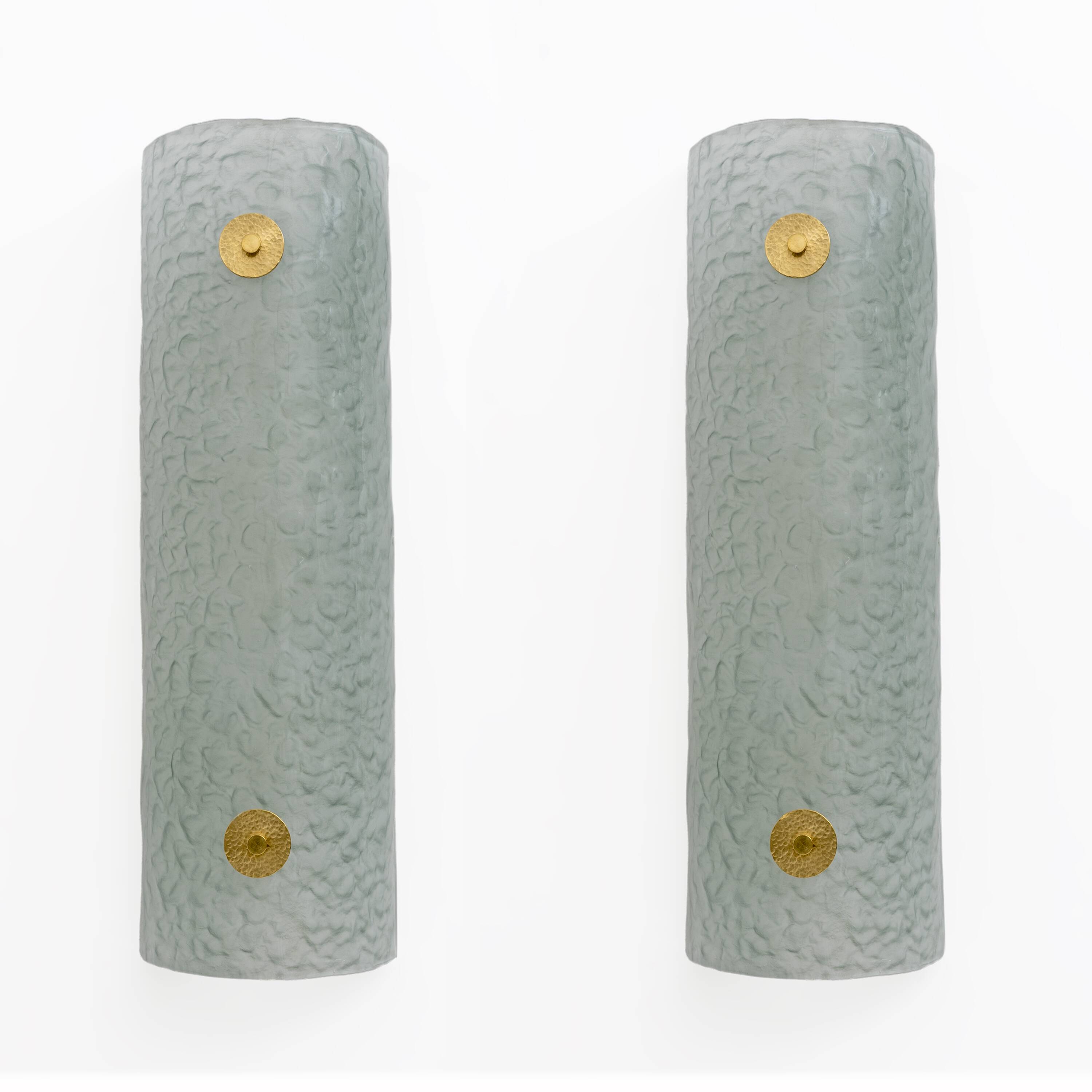 Pair of Modern Italian Murano Glass Green Water and Brass Wall Sconces