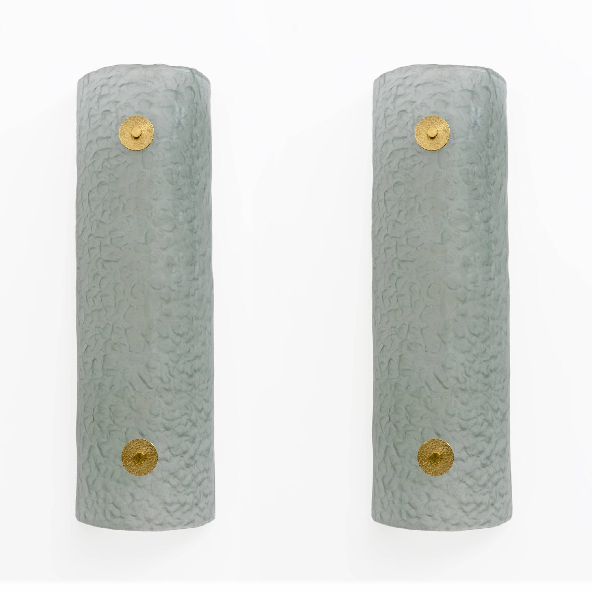 Pair of Modern Italian Murano Glass Green Water and Brass Wall Sconces