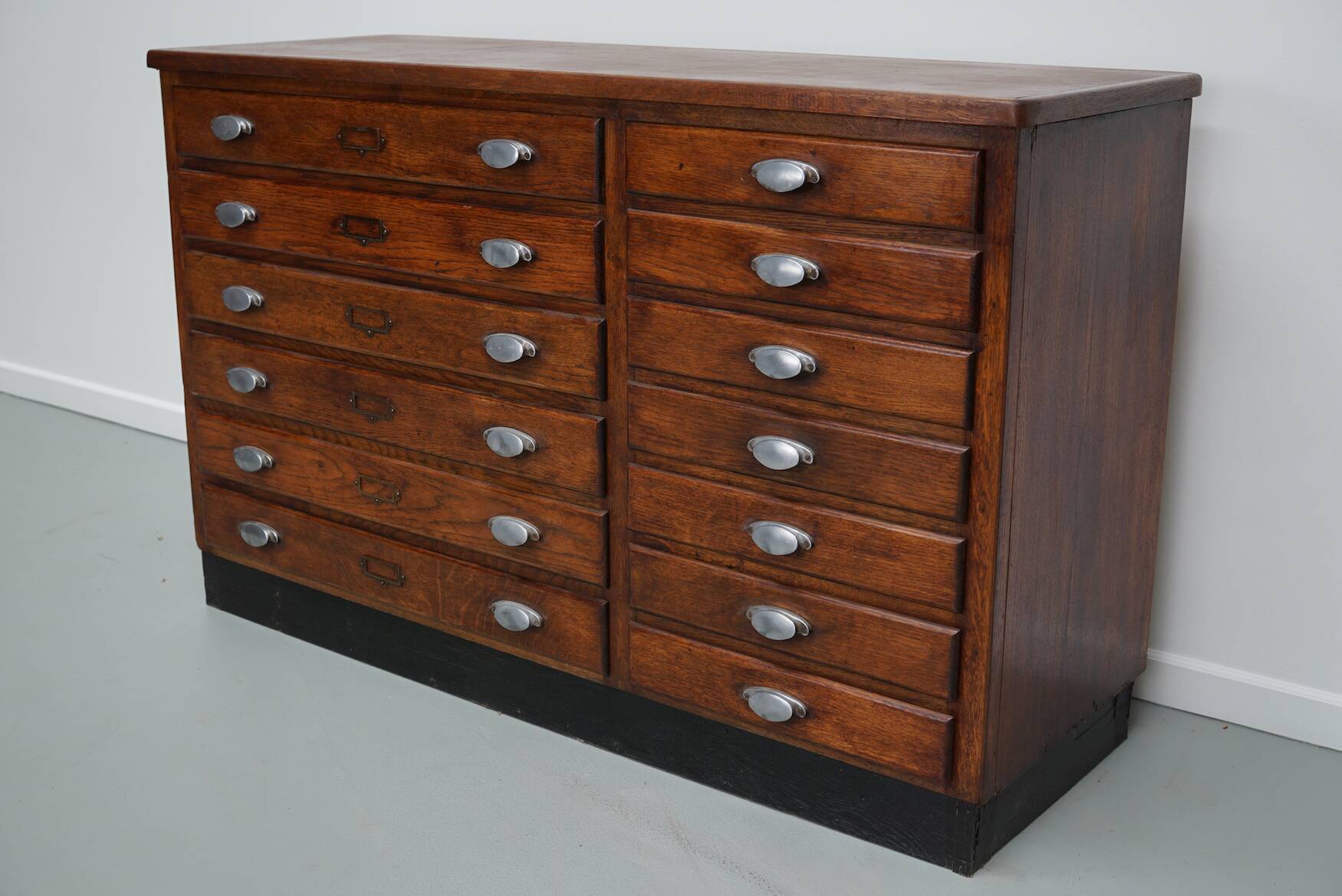 Vintage French Oak Fabric Store Apothecary Cabinet, 1950s