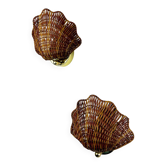 Pair of shell-shaped wicker wall sconces – rattan & brass, circa Italy 1970s