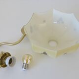 Applique murale vintage en verre beige, style années 1950, avec col de cygne et luminaire en laiton.