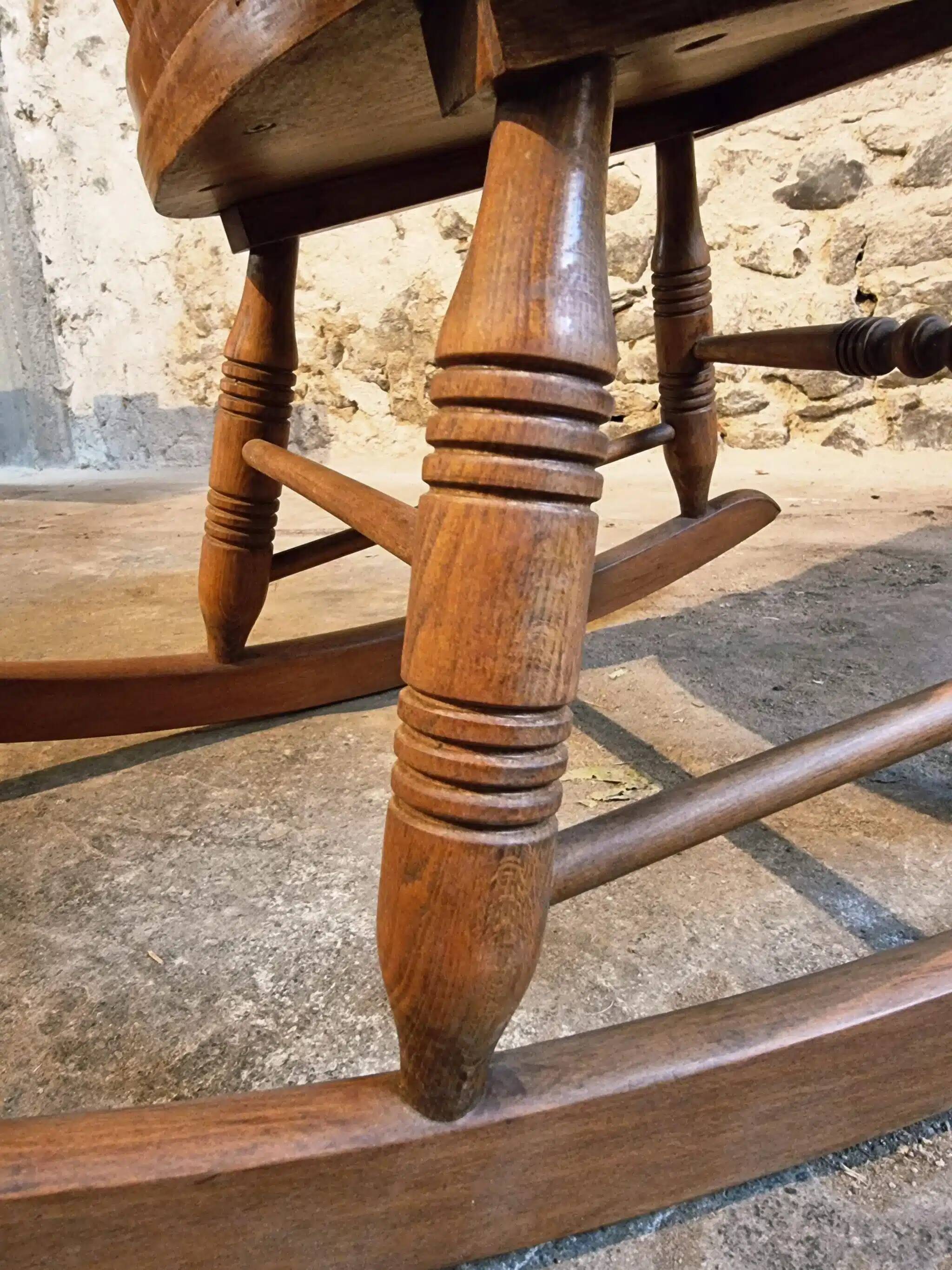 Vintage French Beech Rocking Chair – Mid-20th Century Windsor Style