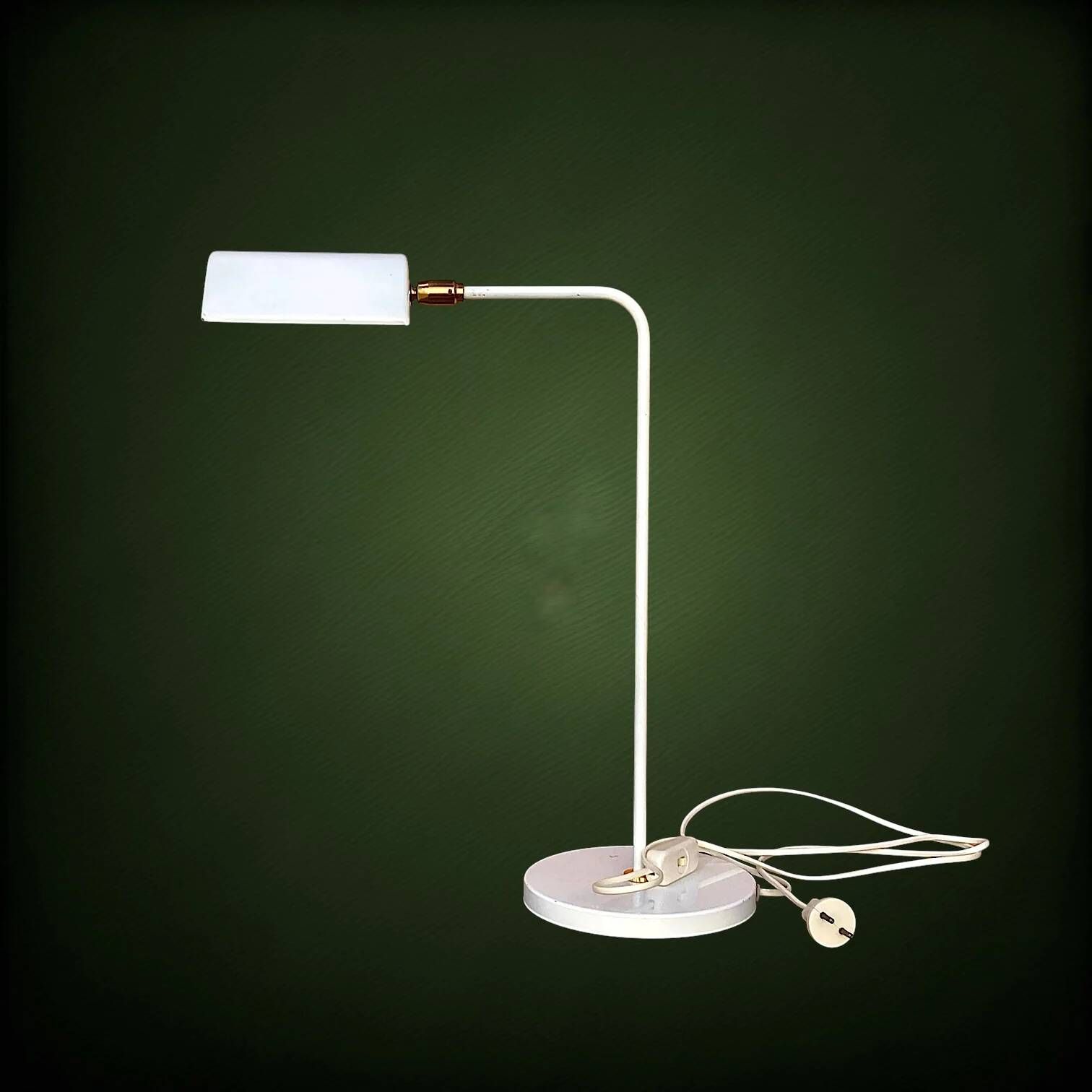 Modernist desk lamp in white metal and gold brass, Bauhaus spirit – 1960s