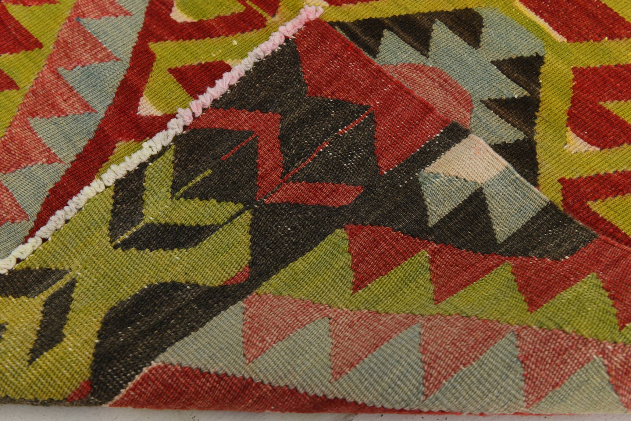 Large Green Handmade Vintage Kilim Rug, 184x309Cm