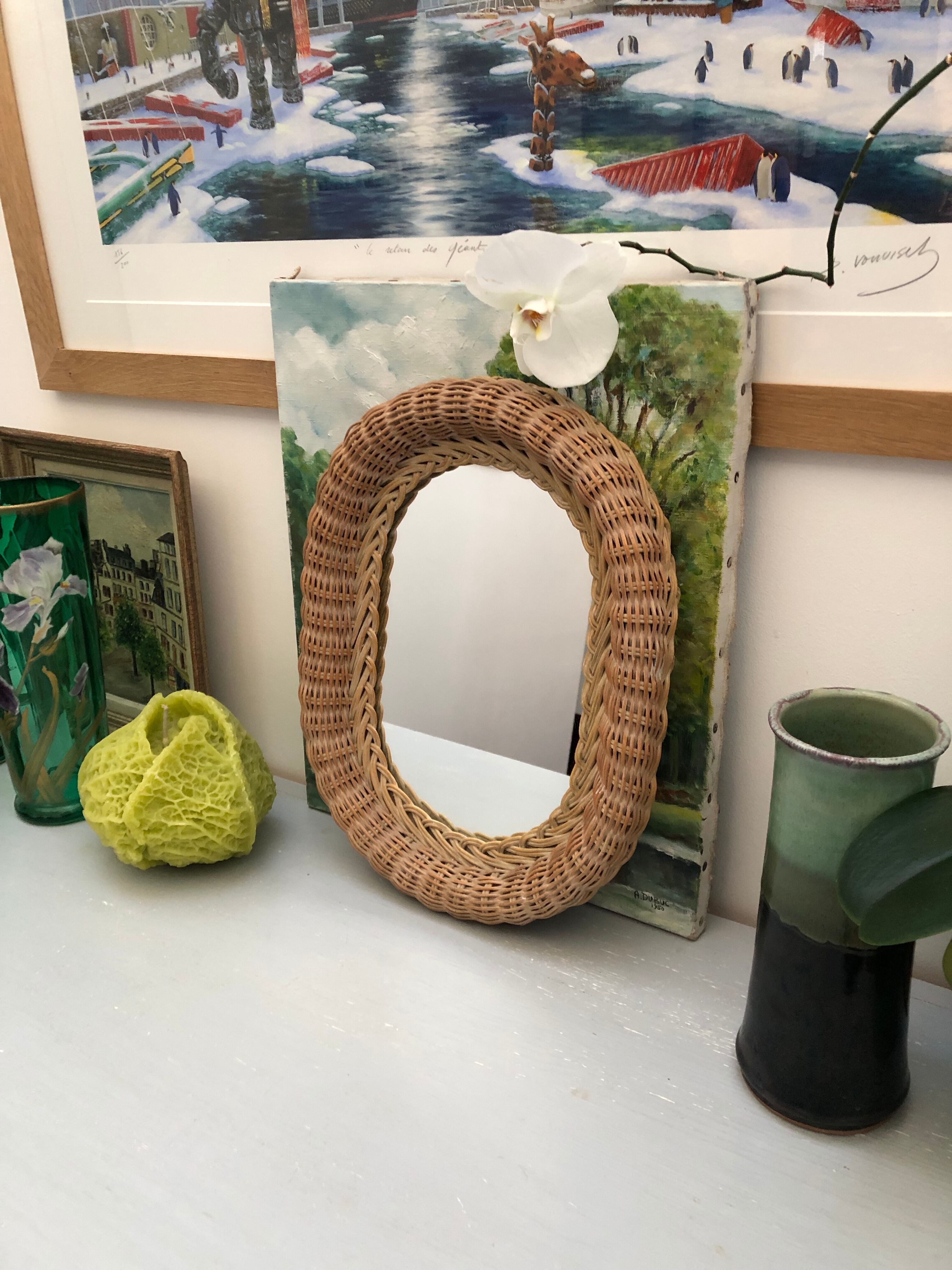 Oval rattan mirror vintage year 60 year 70