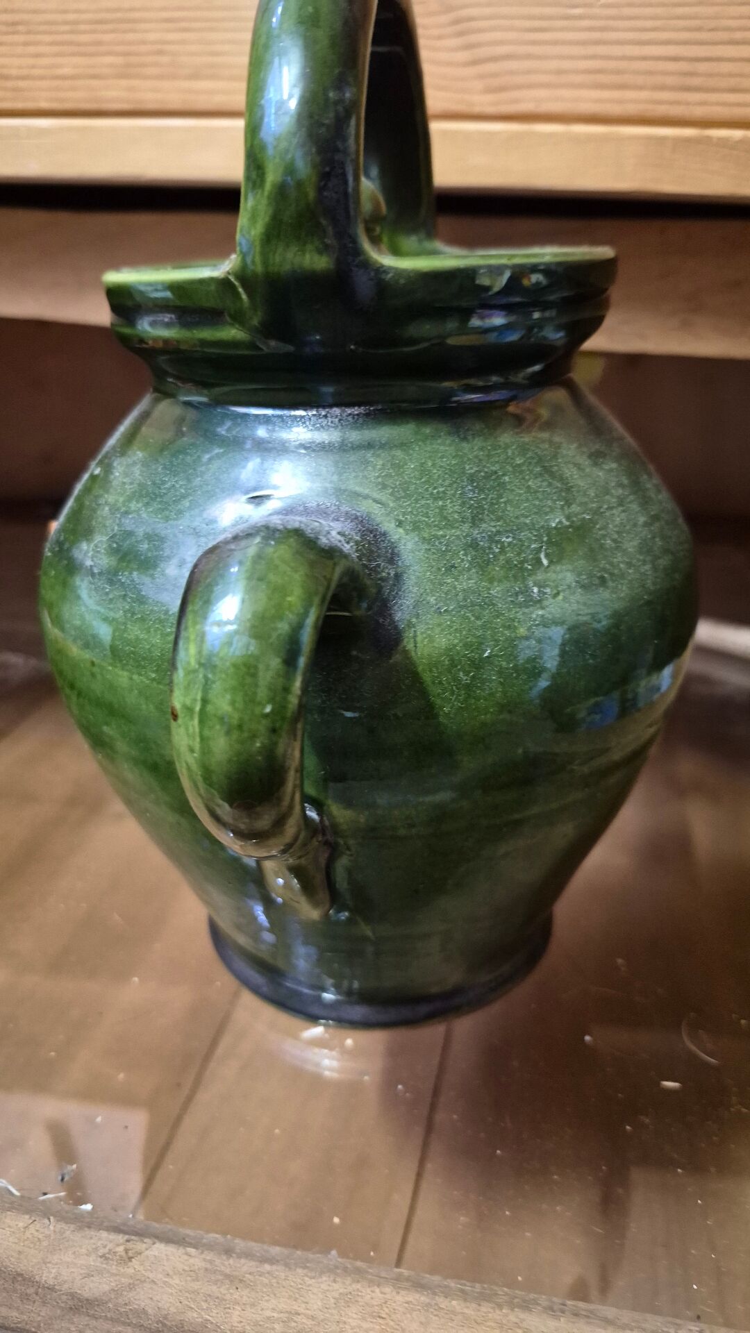 Old green glazed earthenware goat, pottery from Savoie, Broc Verseu.