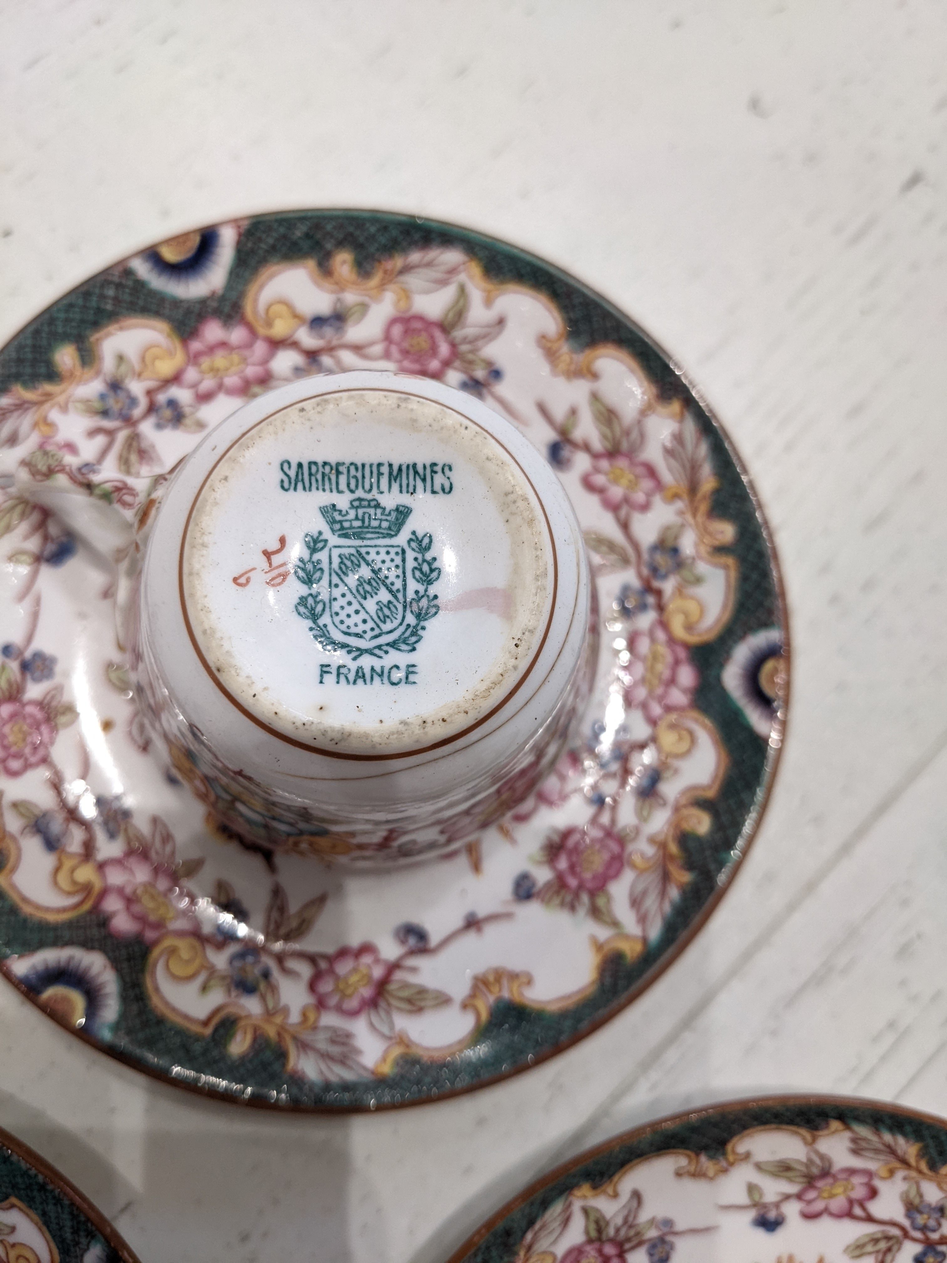 Cups and saucers fine porcelain Sarreguemines old