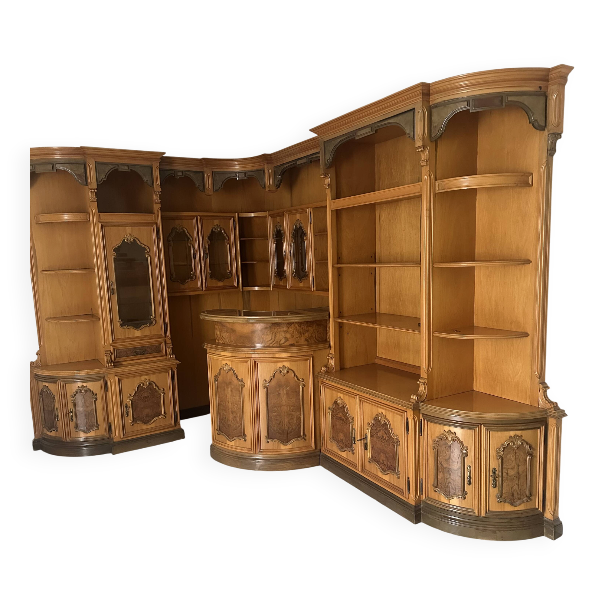 Exceptionnel Meuble Bar d'Angle Artisanal en Bois Noble – Pièce Unique