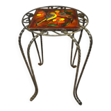 Wrought iron stool and Vallauris pottery signed Leduc.