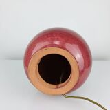 Purple ceramic ball lamp with wool shade, vintage.