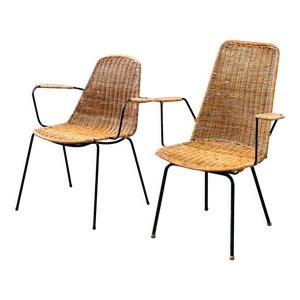 Jeu de deux fauteuils en rotin