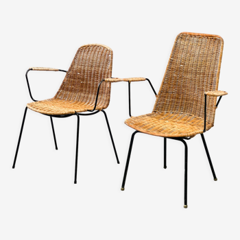 Set of two rattan easy chairs