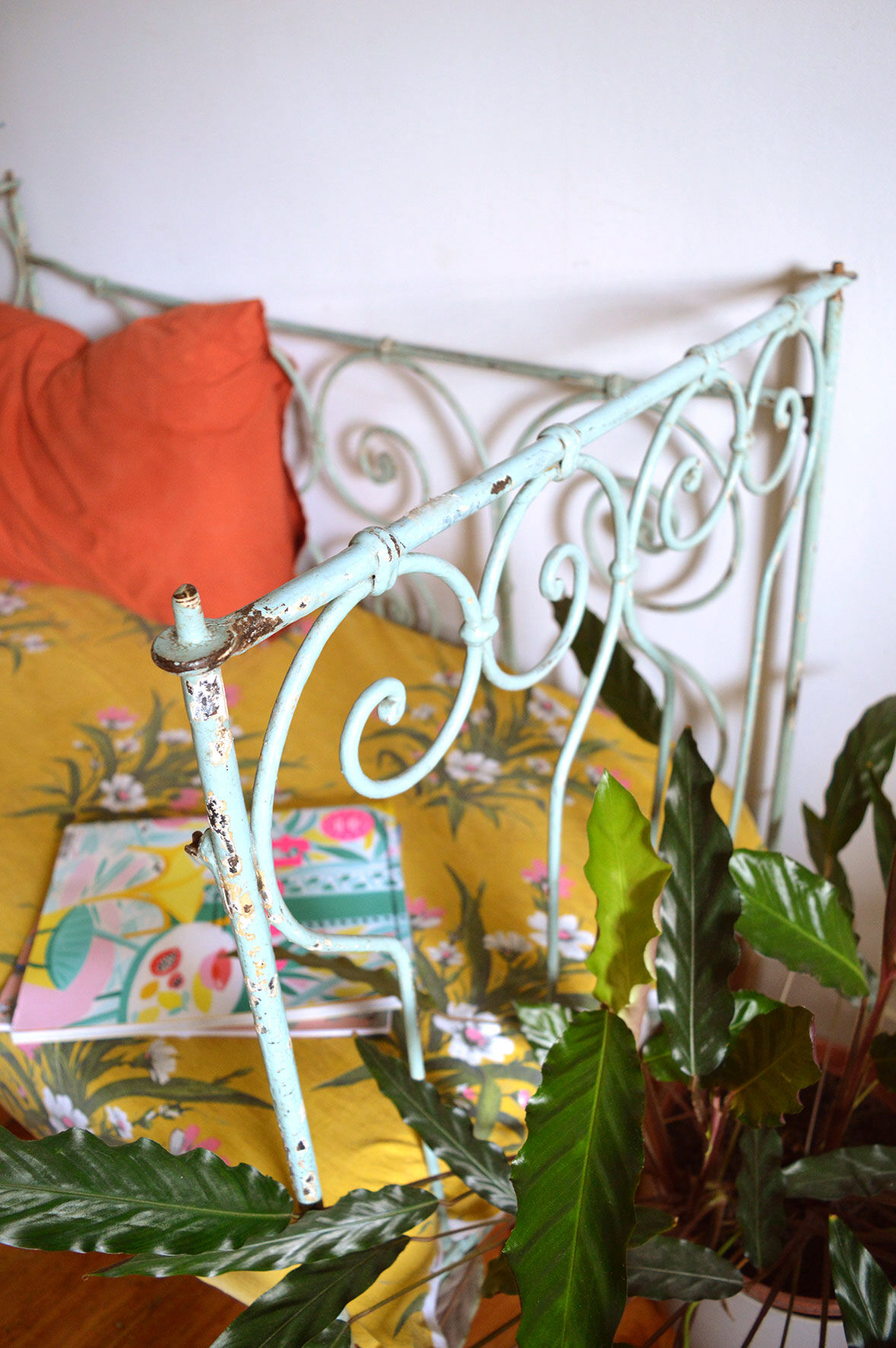 Wrought iron green water bench