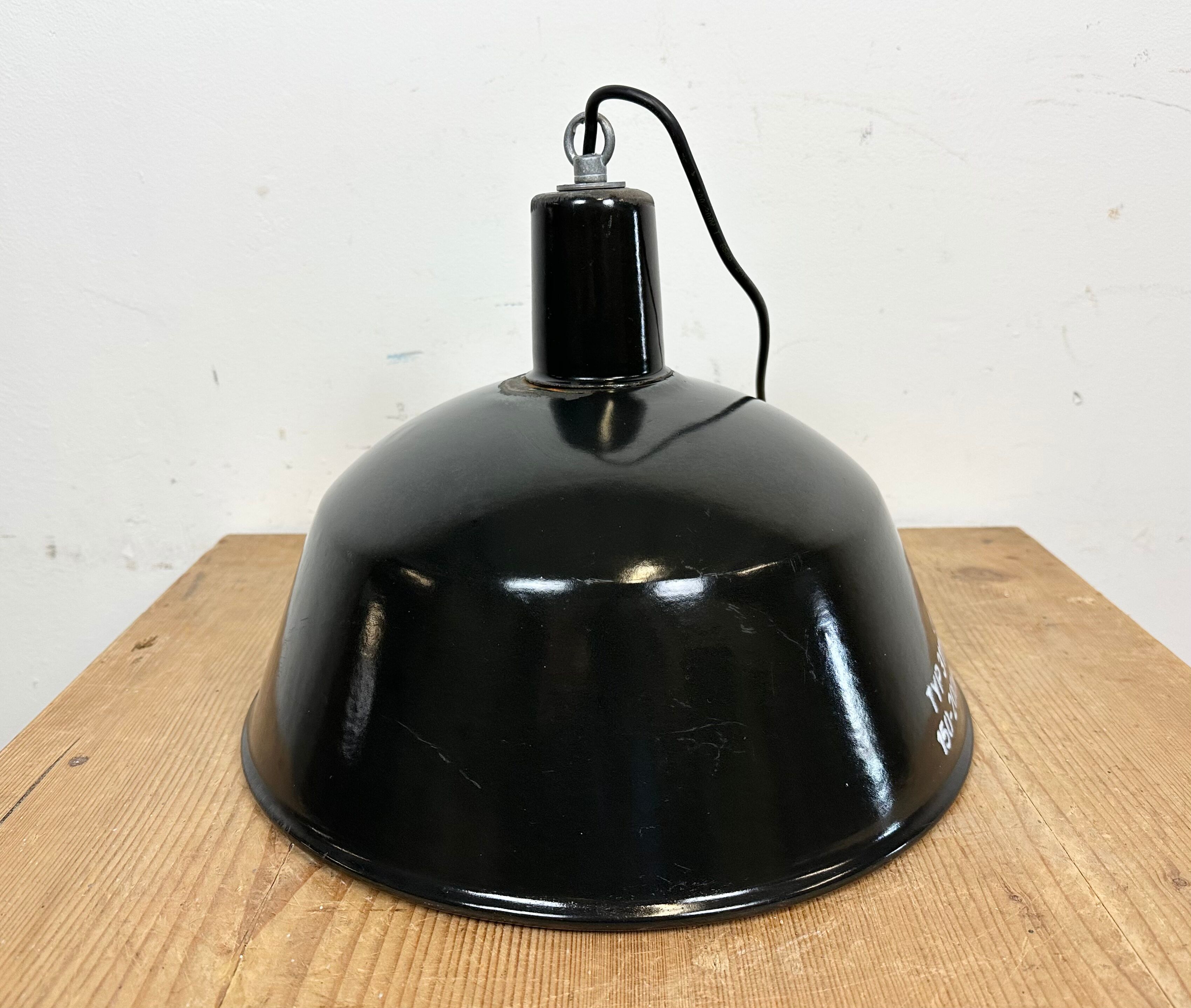 Industrial black enamel pendant lamp from emax, 1960s