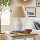 White ceramic lamp base from Manises, intertwined geometric relief.