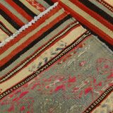 6x9 Red Orange Striped Handmade Kilim Rug, 174x267Cm